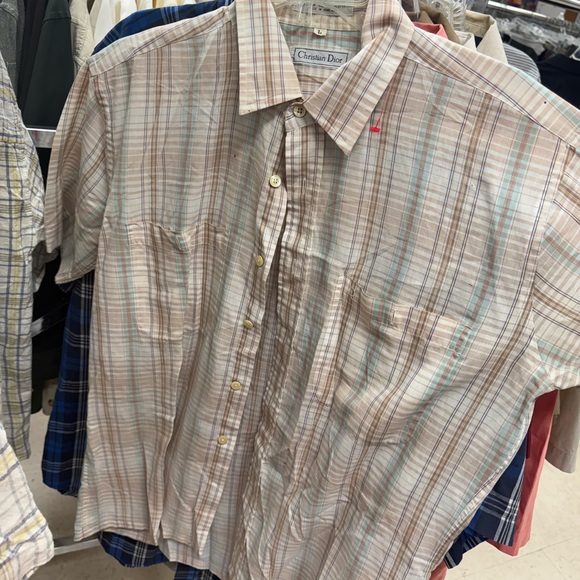 Dior Men's Light Brown Plaid Button-Down Shirt - Picture 1 of 4